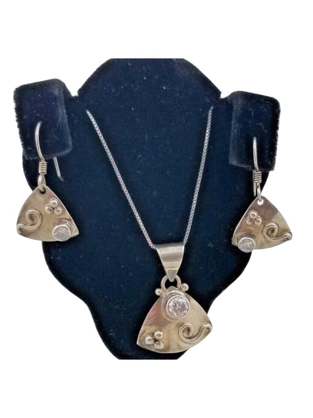Necklace Earrings Set Round Lab Diamonds 16" Silver Chain weight 10 Gr Jewelry - Picture 2 of 16